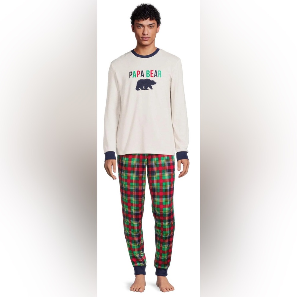 Dearfoams Men's Plaid Bear Pajama Set, 2-Piece
